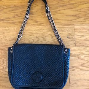 Tory Burch black leather bag with gold chain straps
